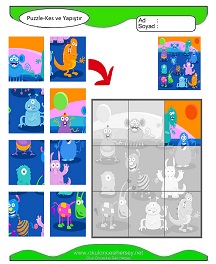 Puzzle Kes Yapıştır Çalışma Sayfaları